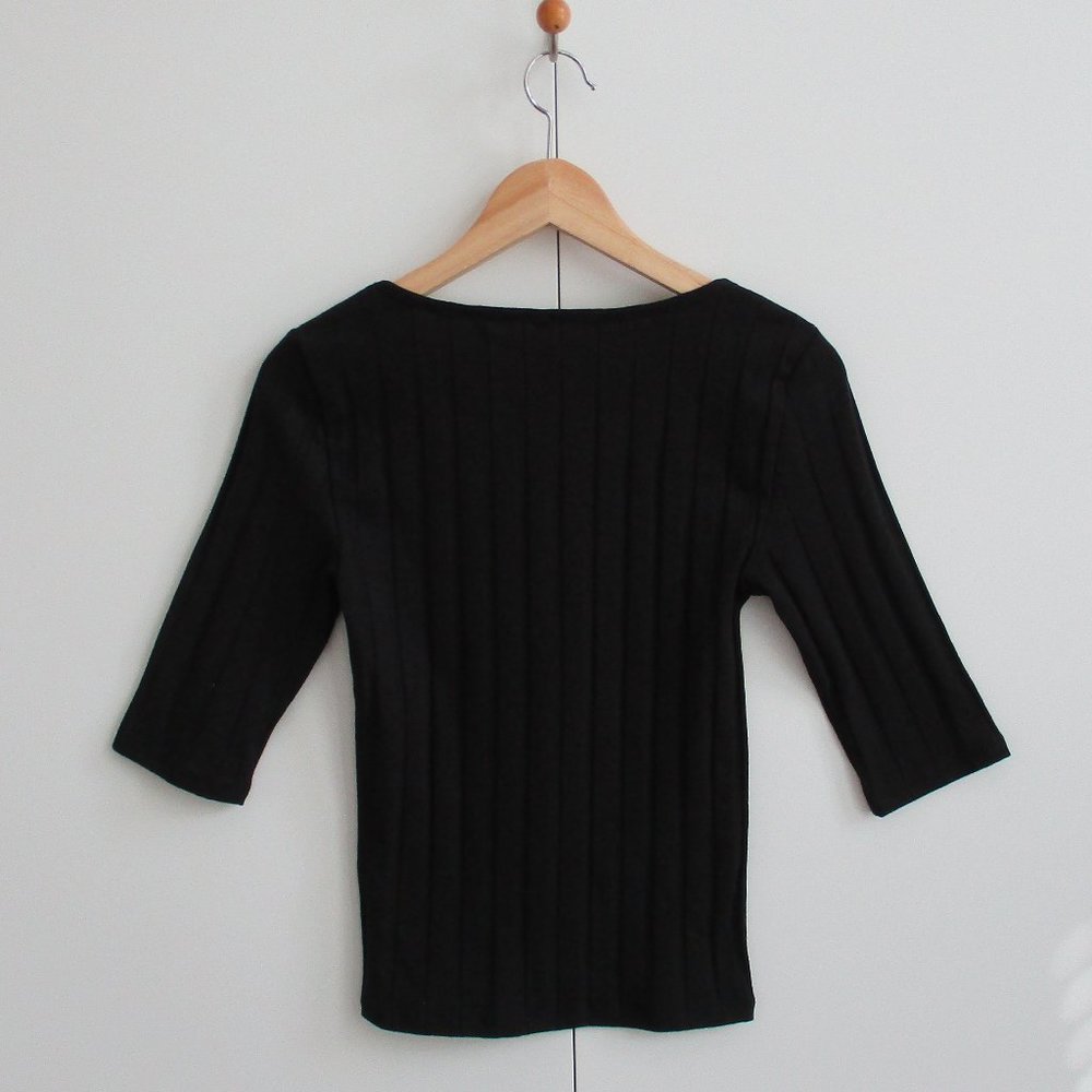 Free People Black Ribbed Button-Down Top - Picture 3 of 7
